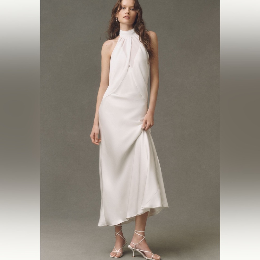 BHLDN Ivory Halter Maxi Slip Dress